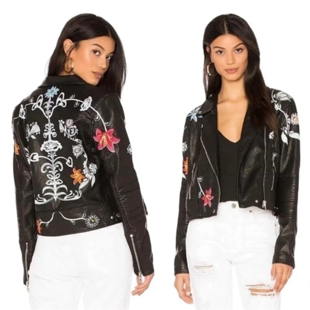 NEW Blank NYC Secret Keeper Faux Leather Embroidered Painted Jacket in Black - Picture 14 of 14